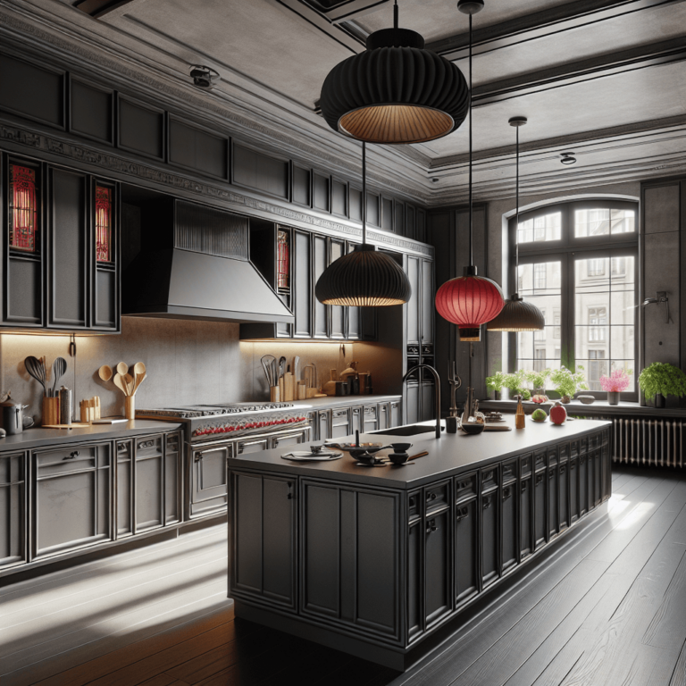 anthrazitfarbene Küche im asiatischen Stil-Augsburg-1