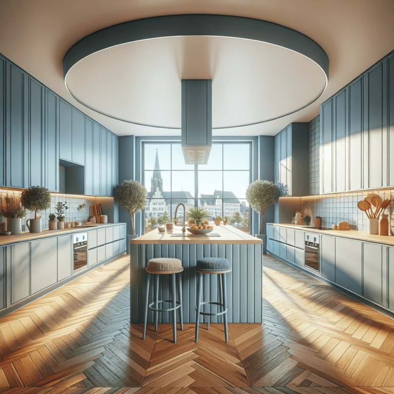 blaue Küche in U-Form-Augsburg