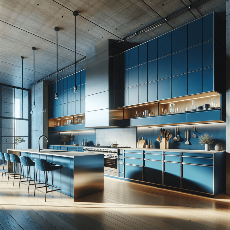 blaue Küche mit Stahlakzenten-Augsburg