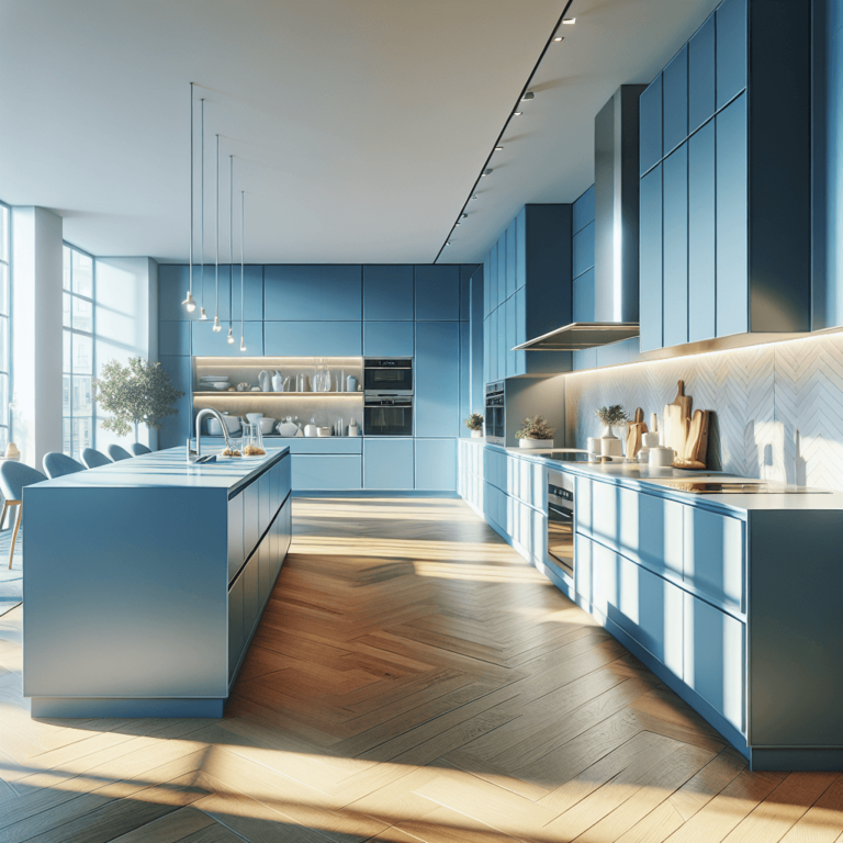 blaue einzeilige Küche-Augsburg-1