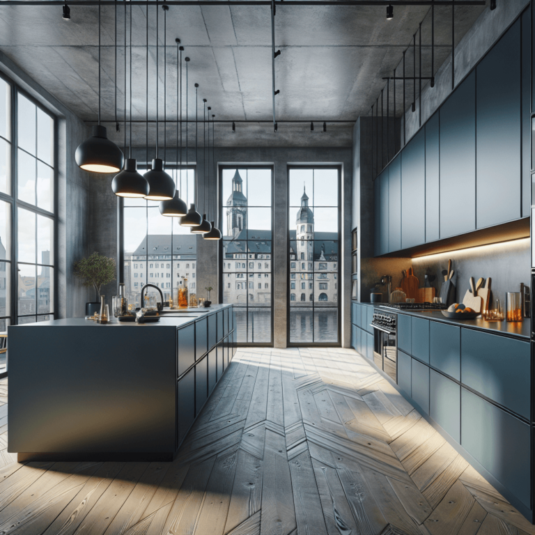 blaugraue Küche im Loftstil-Augsburg-1