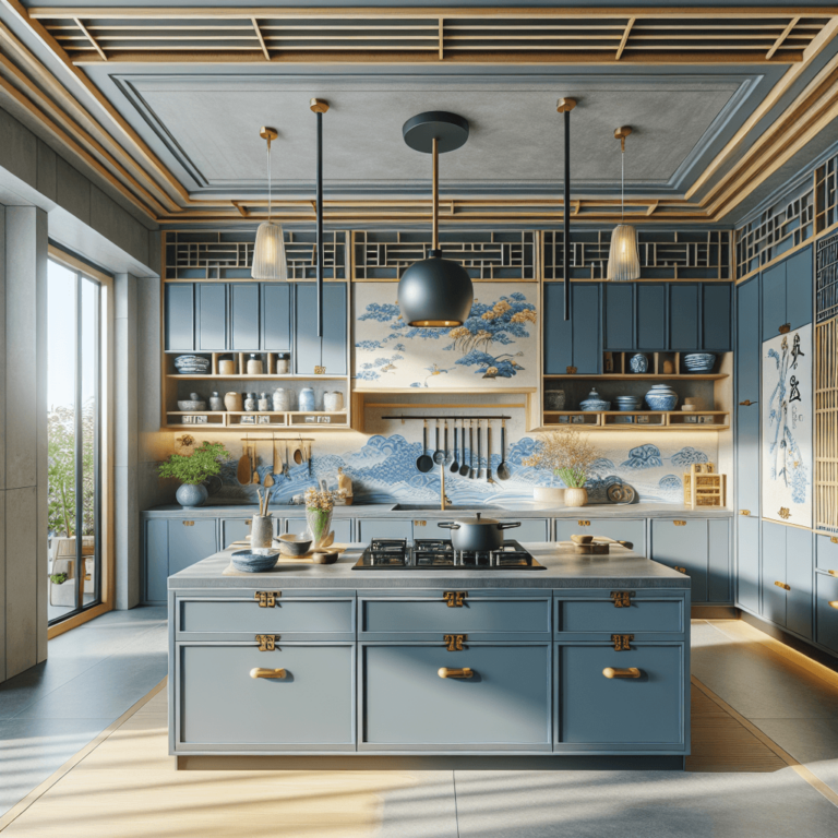 blaugraue Küche im asiatischen Stil-Augsburg-1
