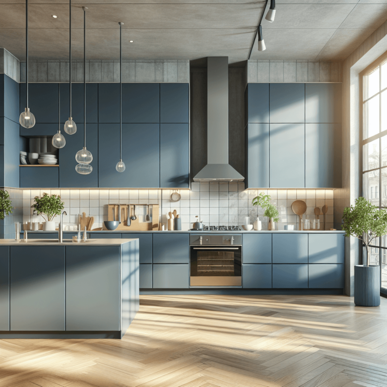 blaugraue Küche im skandinavischen Stil-Augsburg-1