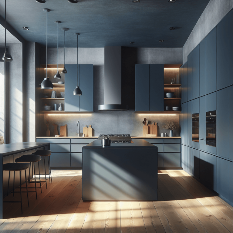 blaugraue Küche in U-Form-Augsburg
