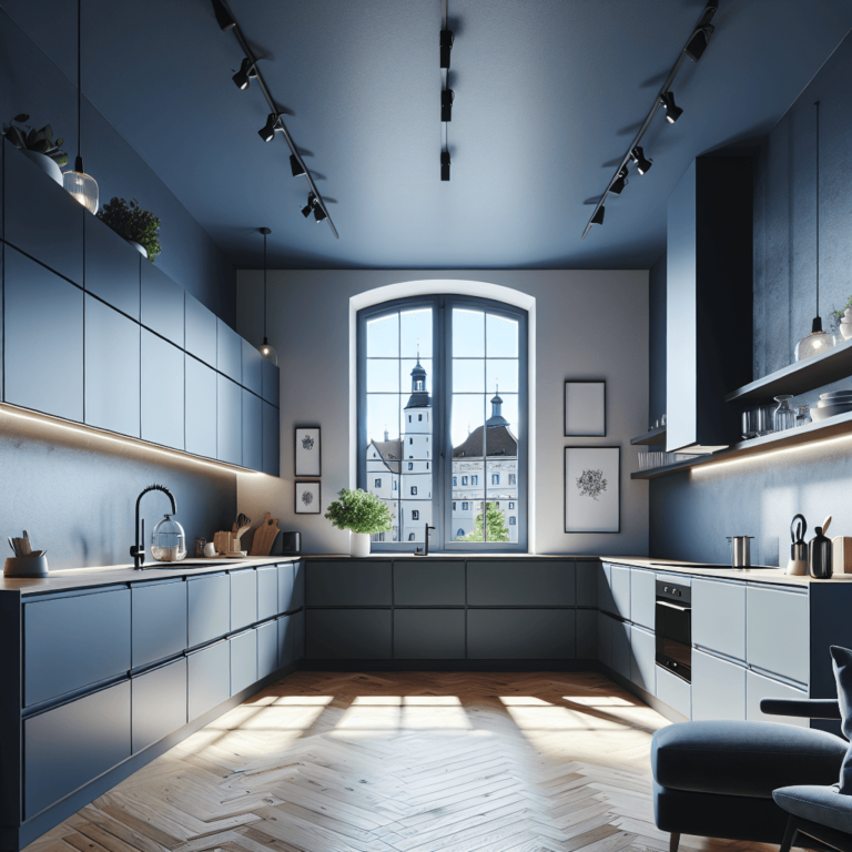 blaugraue Minimalismus Küche-Augsburg