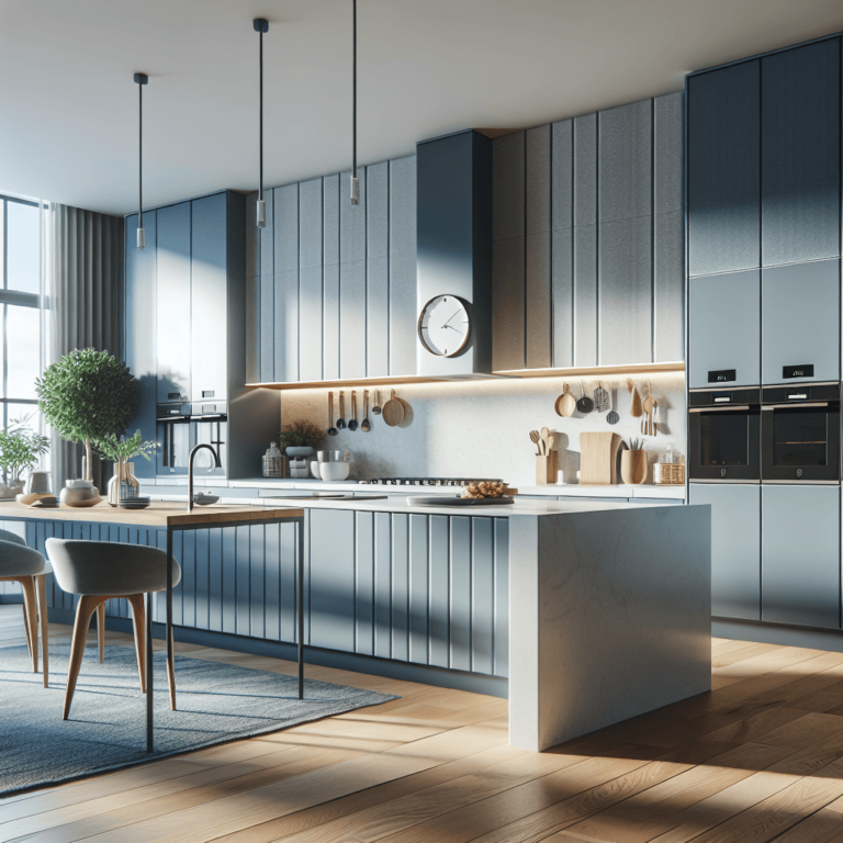 blaugraue einzeilige Küche-Augsburg-1