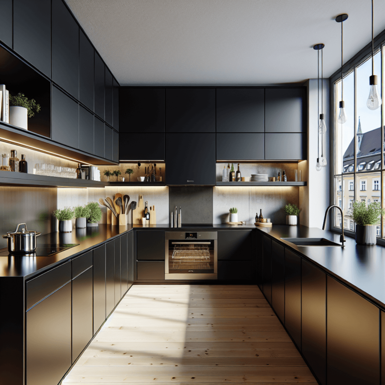 schwarze einzeilige Küche-Augsburg-1